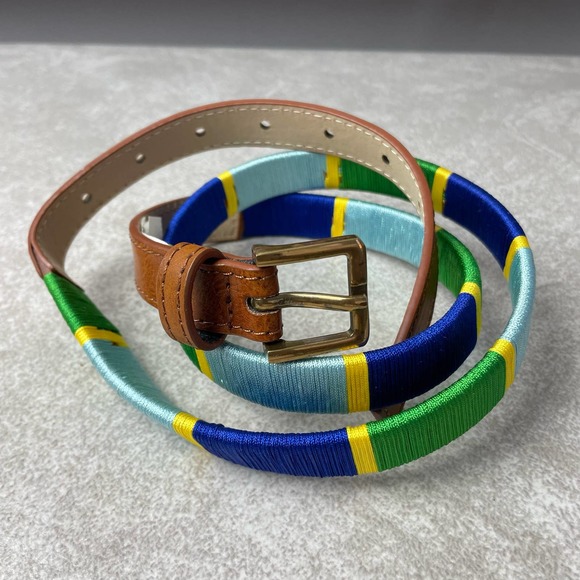 Sonoma Brown Thin Faux Vegan Leather Blue Green Yellow Fabric Pattern Large NWT - Picture 3 of 7